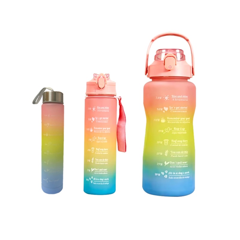 Plastic Water Drinking Bottle with Ombre Design 2000 / 900 / 300ml Set of 3 Assorted Colours 7359 A (Parcel Rate)