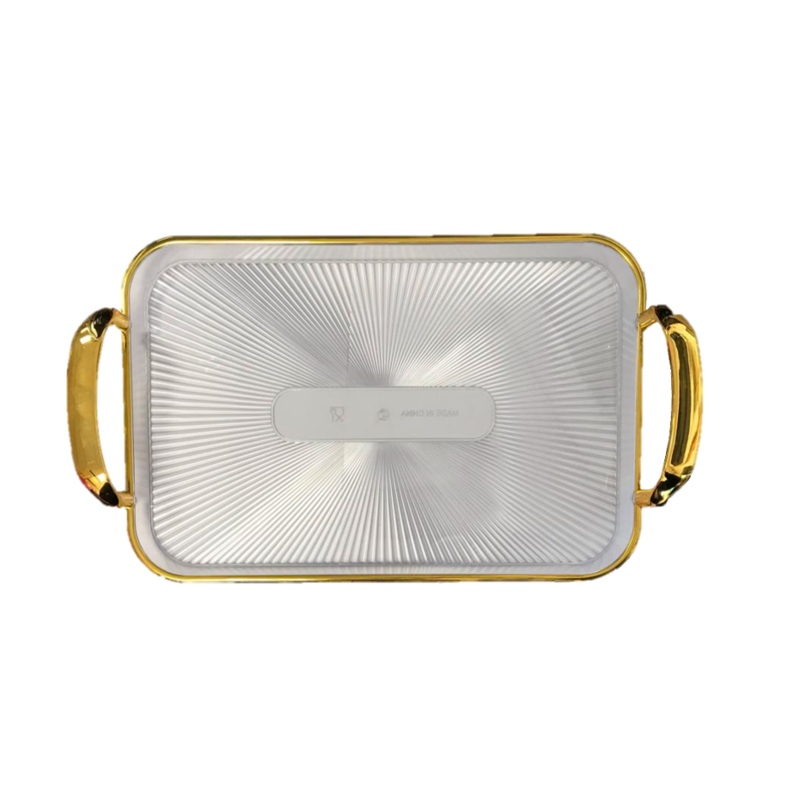 Rectangular Transparent Plastic Serving Tray with Gold Rim and Handles 26 x 38 cm 7351 (Parcel Rate)