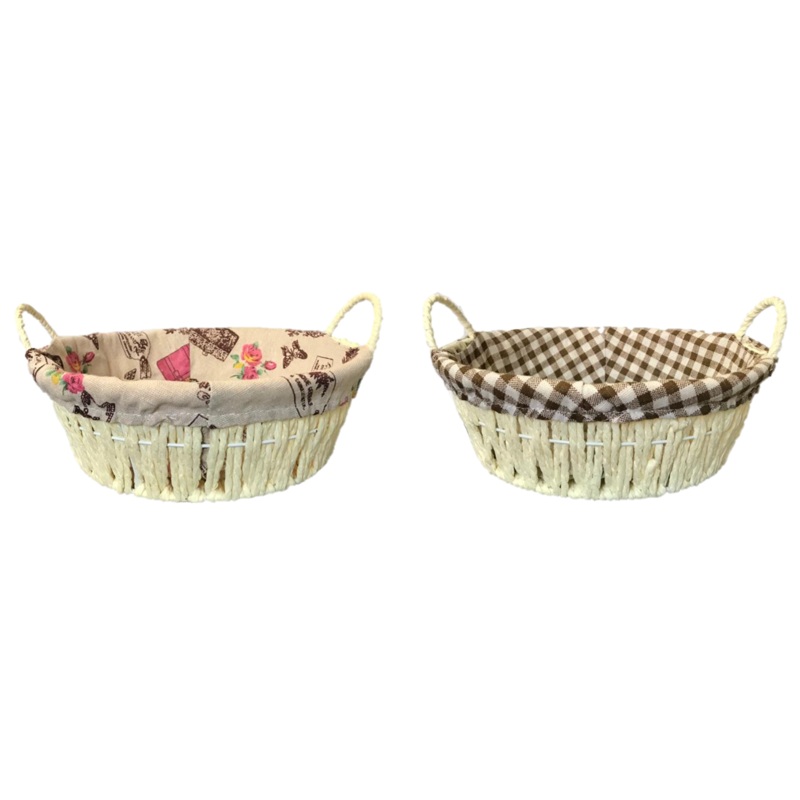 Round Bread Gift Basket with Handles and Cloth 24 cm Assorted Designs 7361 (Parcel Rate)