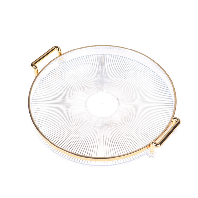 Round Transparent Plastic Serving Tray with Gold Rim and Handles 36 cm 7355 (Parcel Rate)