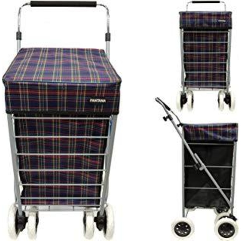 Strong Shopping Trolley Square Tartan Print Design 4/6 Wheels Assorted Colours 5990 (Big Parcel Rate)