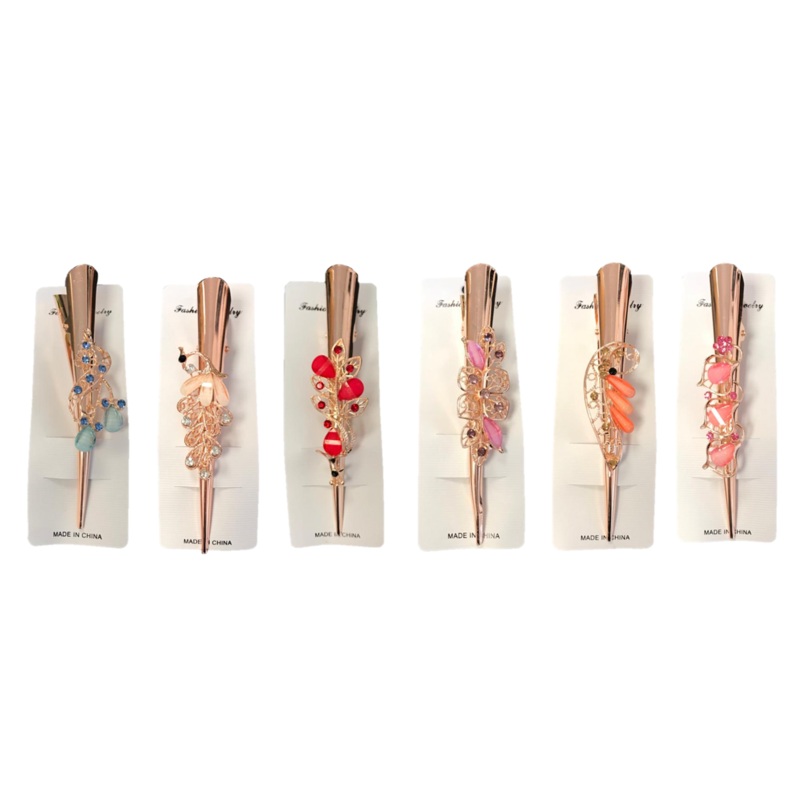 Women’s Metal Alligator Hair Clip with Floral / Peacock Decorations 13 cm Assorted Designs 7327 (Parcel Rate)