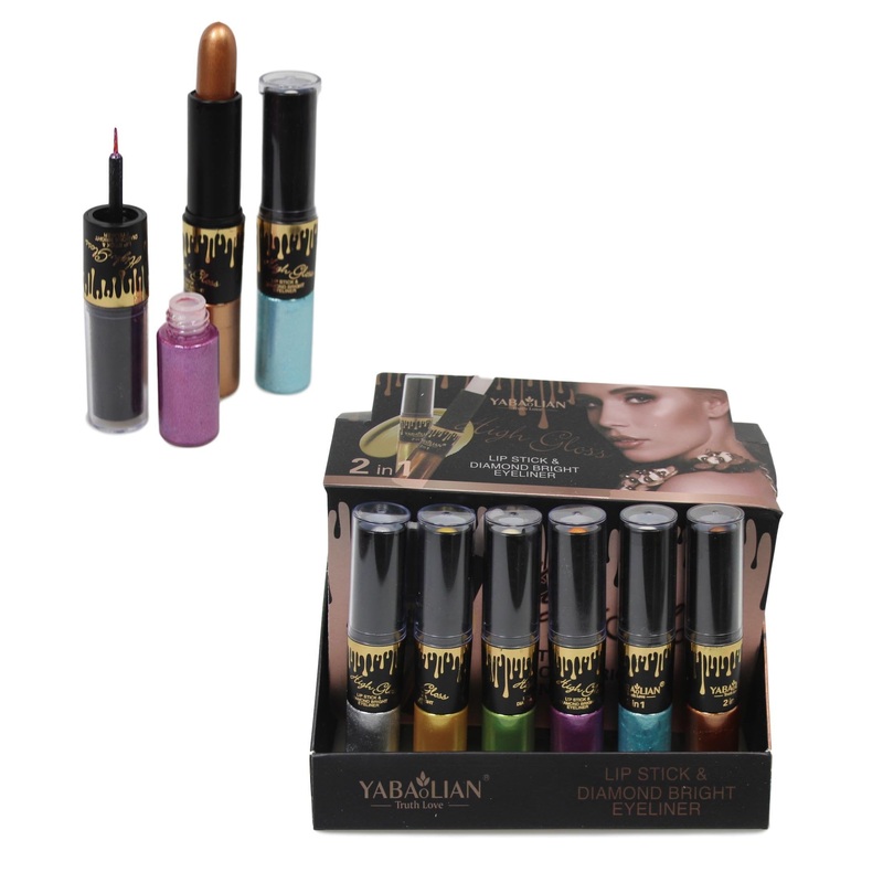 2 in 1 High Gloss Lipstick And Diamond Bright Eyeliner Assorted Colours 5331 (Large Letter Rate)