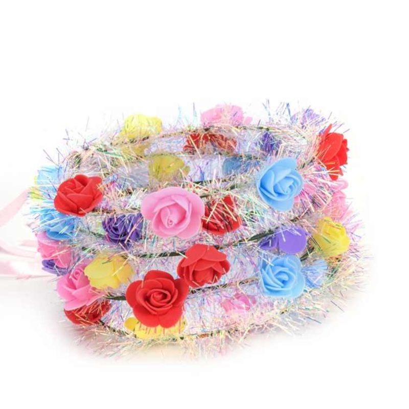 Multicoloured Plastic Flower Crown Wreath with Foam Flowers 17 cm 7325 (Parcel Rate)