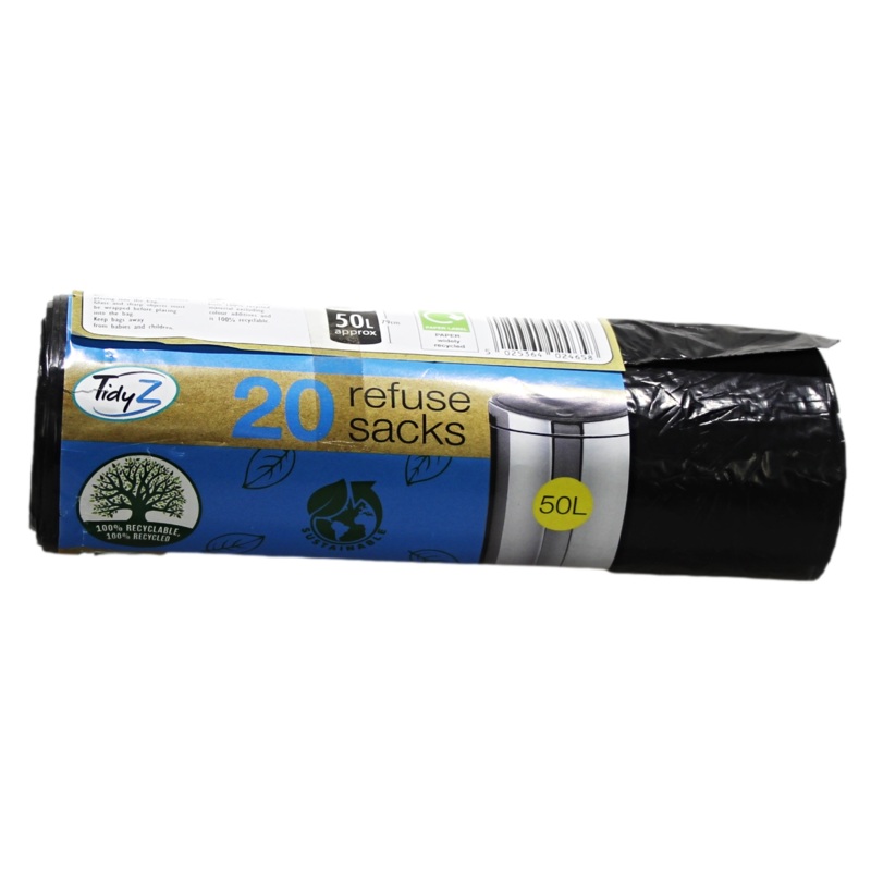 Refuse Sacks Bin Bags 50L 120 x 79cm Roll of 20 B0234 (Parcel Rate)