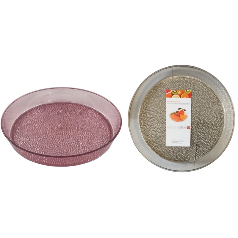 Transparent Plastic Round Coffee Table Fruit Bowl Serving Tray 36 x 5 cm Assorted Colours 7236 (Parcel Rate)
