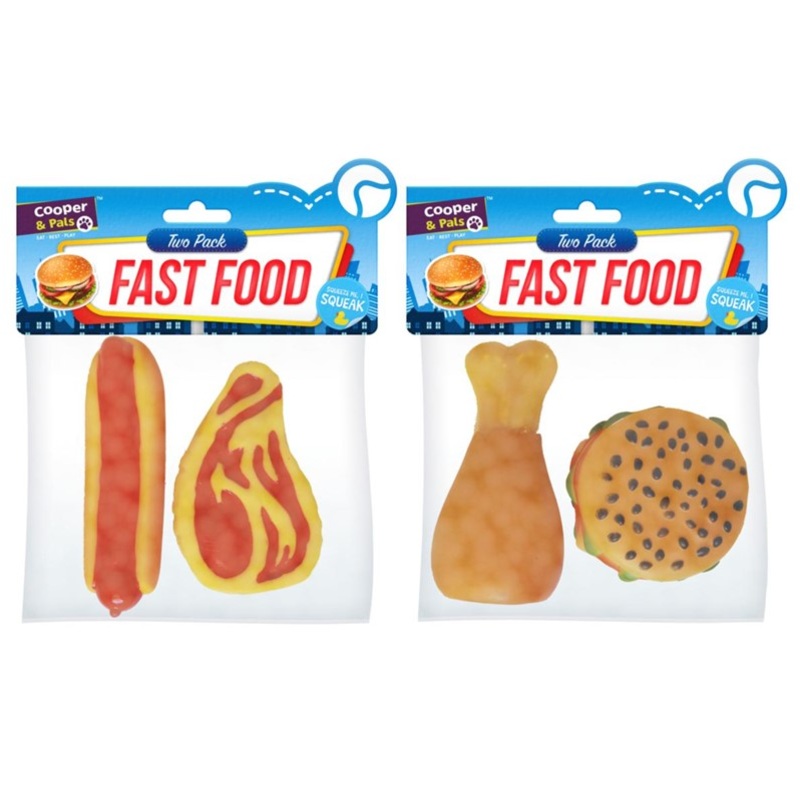 Pet Dog Toy Squeaky Fast Food Pack of 2 Assorted Designs 315382 (Parcel Rate)