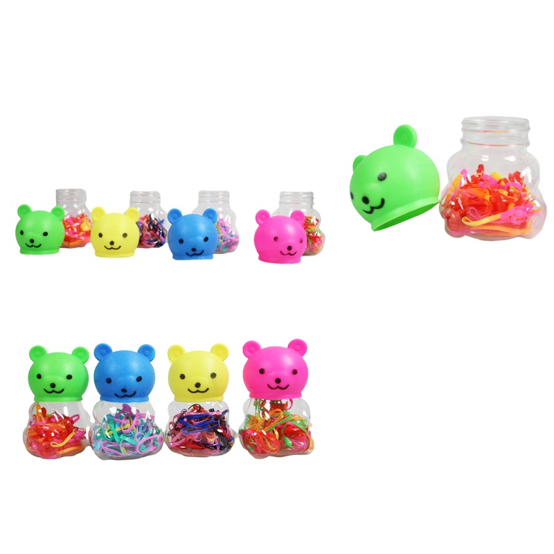 Plastic Hair Tie Bobble Elastic in Teddy Bear Shaped Bottle Assorted Colours 3055 (Large Letter Rate)