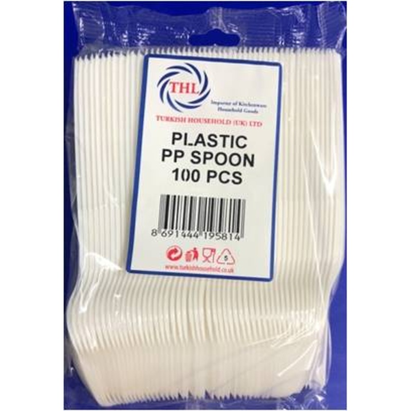 Plastic Reusable PP White Spoons Pack of 100 AP1003 / THL9581 (Parcel Rate)