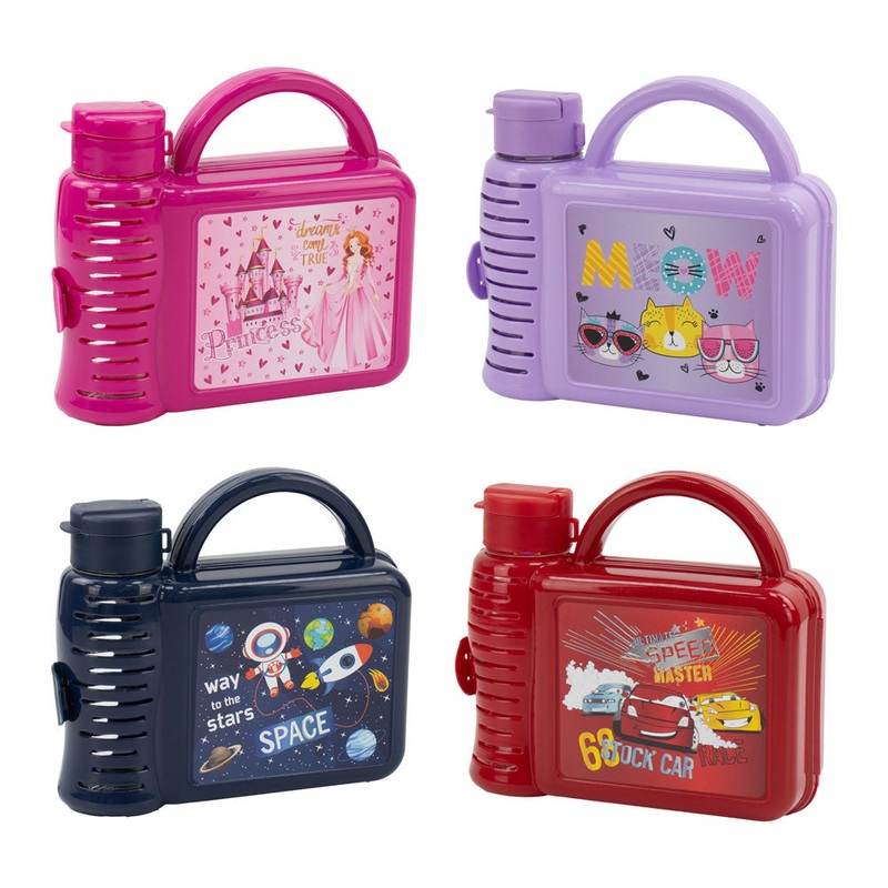 Tuffex Plastic Children’s Lunch Box with Water Bottle 7.5 x 21.5 x 19.5 cm Assorted Designs 10761 / TP529 (Parcel Rate)