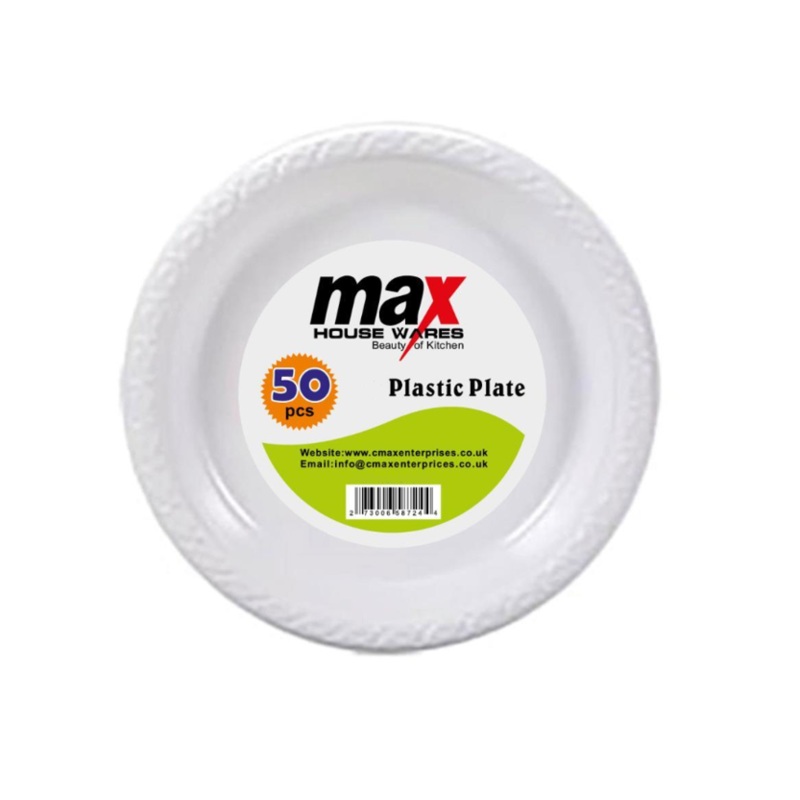 9″ Disposable White Plastic Plate Pack of 50 MX8010 (Parcel Rate)