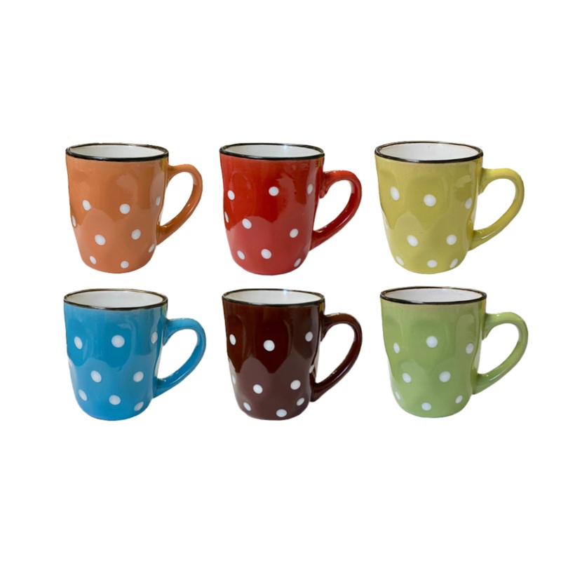 Coffee Tea Cup Mug Set of 6 Dot Design Assorted Colours 7521 (Parcel Plus  Rate)