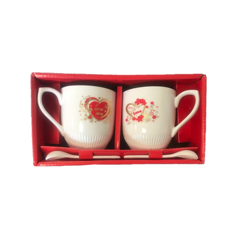 Coffee Tea Cup Mug with Teaspoon Set of 2 Assorted Designs 7519 (Parcel Rate)
