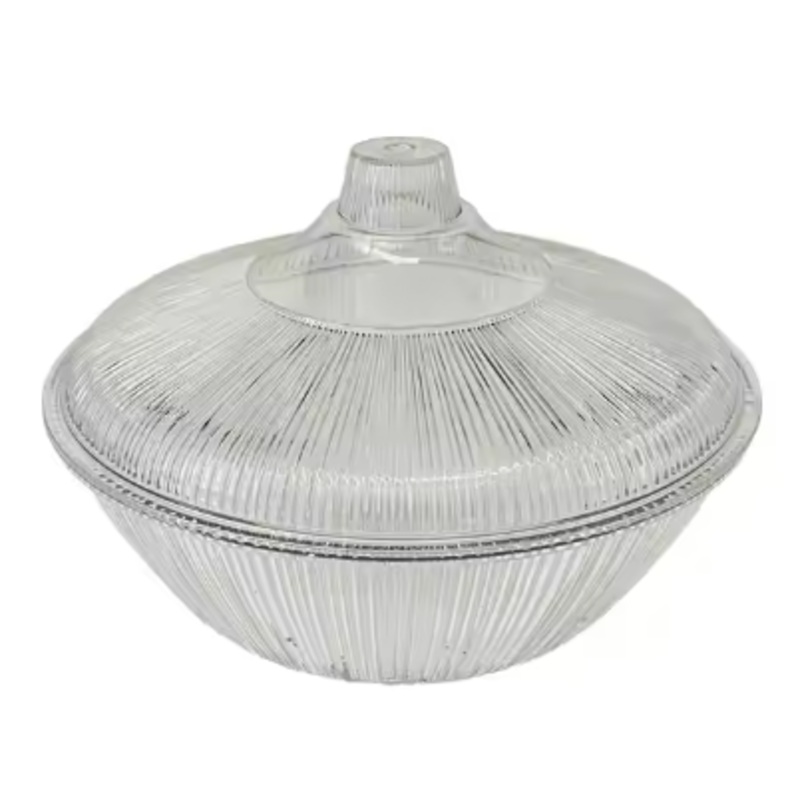 Plastic Clear Round Ribbed Fruit Bowl with Lid 25 x 10 cm 7440 (Parcel Rate)