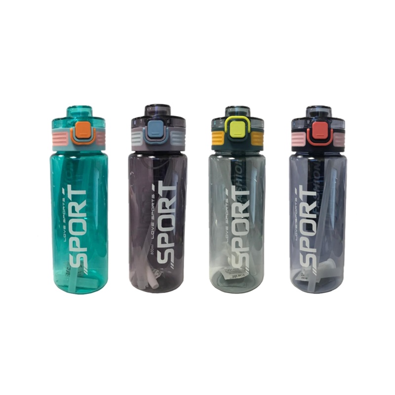 Plastic Water Drinking Bottle with Straw 23 x 8 cm Assorted Colours 7452 (Parcel Rate)