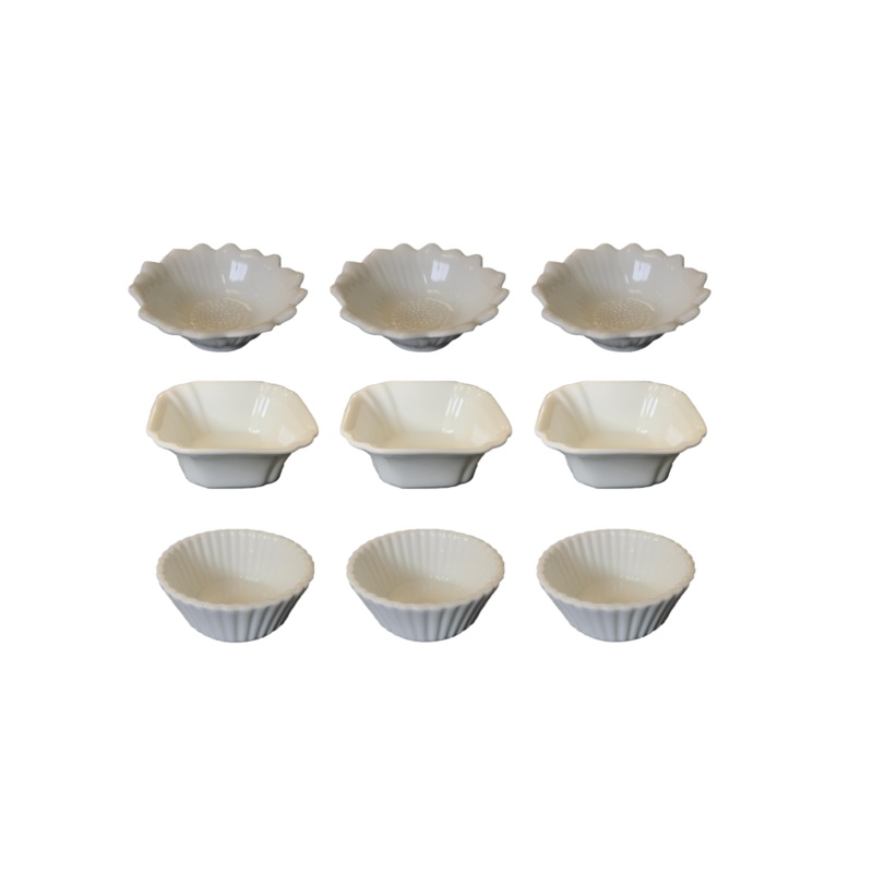Small Porcelain Appetiser Sauce Dish Bowl 9 cm Pack of 3 Assorted Designs 7523 (Parcel Plus Rate)