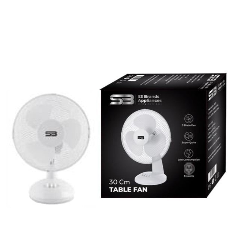 12 Inch White Table Fan S31003 / F12 (Parcel Rate)