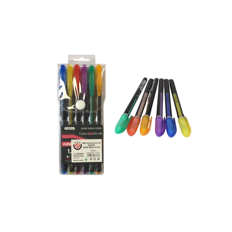 Coloured Gel Pens 1.0 mm Pack of 6 Assorted Colours 7731 (Large Letter Rate)