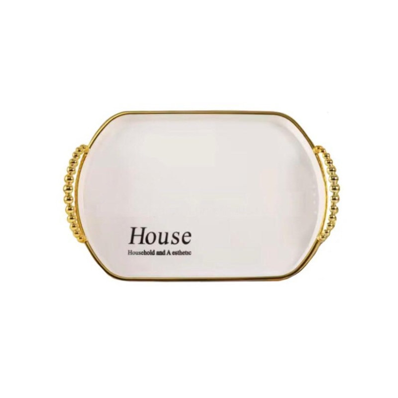 Oval Serving Tray with Gold Rim and Handles 22.5 x 32.5 x 2.3 cm 7639 (Parcel Rate)