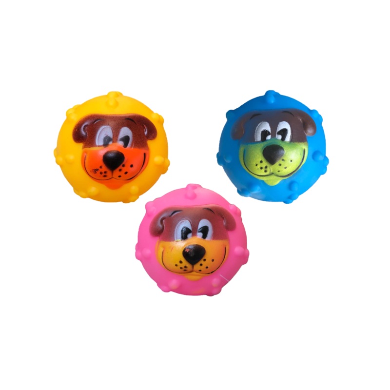 Pet Dog Toy Squeaky Ball with Dog Design 6 cm Assorted Colours 6545 (parcel rate)