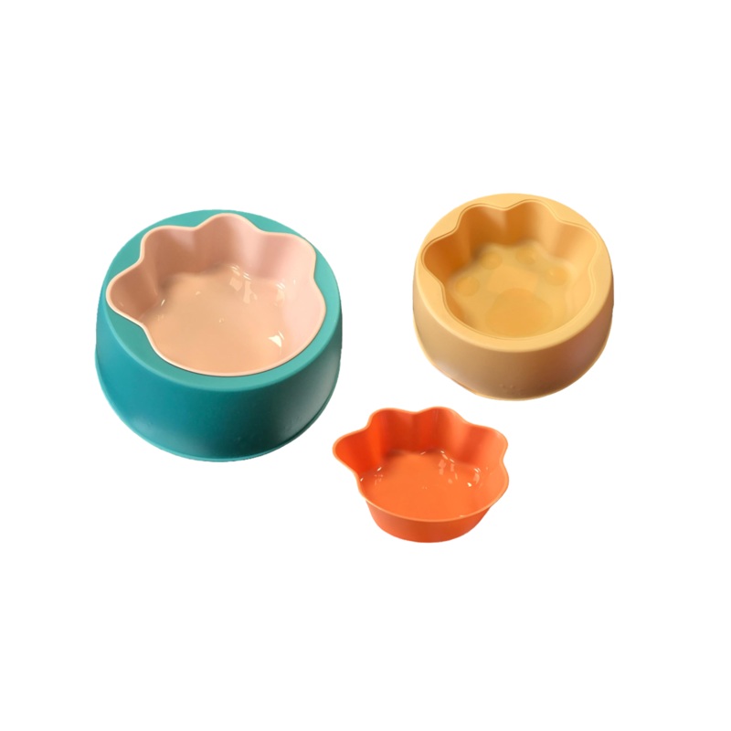 Plastic 2 in 1 Pet Cat Dog Food Bowl with Paw Design 16 x 6.5 cm Assorted Colours 7532 (Parcel Rate)