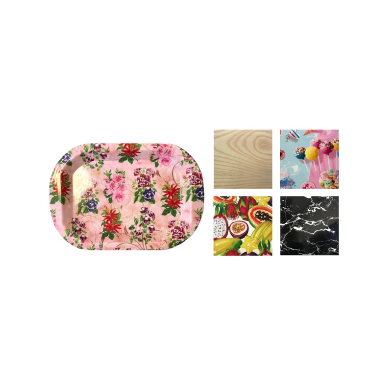 Plastic Rounded Rectangle Serving Tray with Printed Design 36 x 24 cm Assorted Designs 7652 (Parcel Rate)
