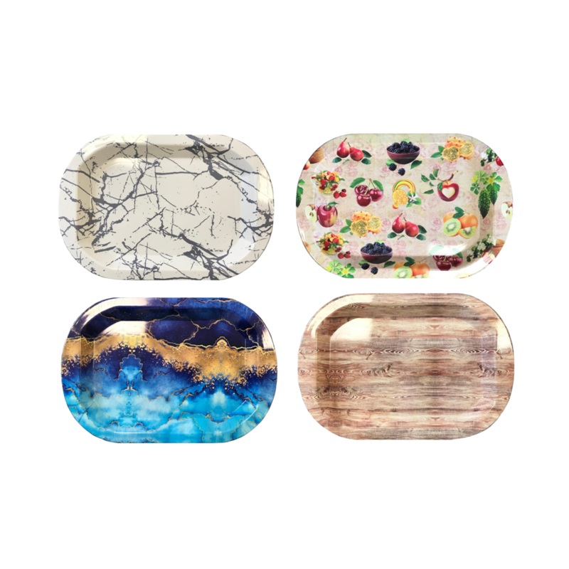 Plastic Rounded Rectangle Serving Tray with Printed Design 41.5 x 28 cm Assorted Designs 7653 (Parcel Rate)