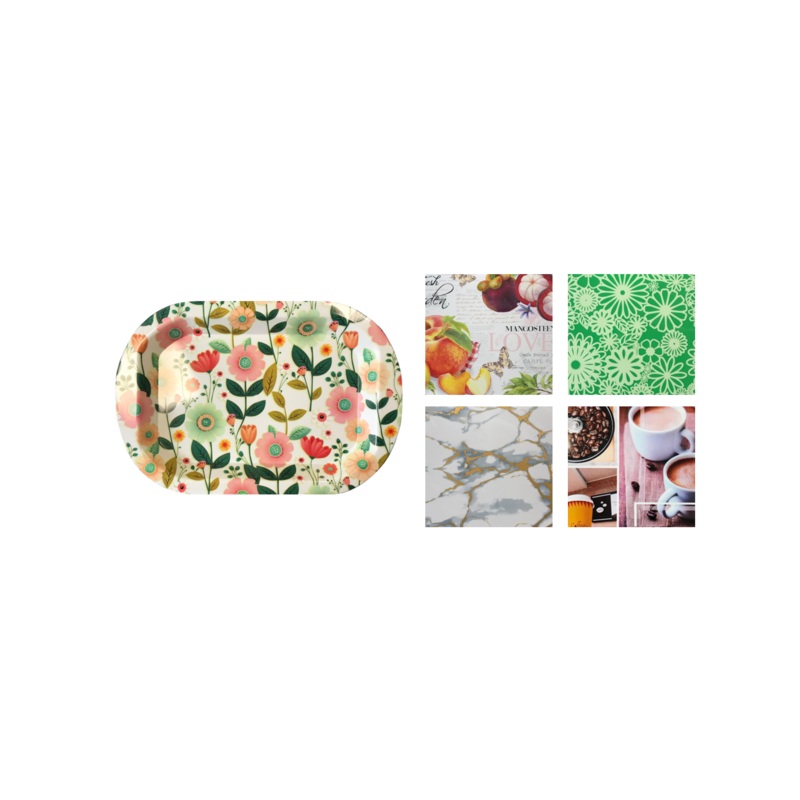 Plastic Rounded Rectangle Serving Tray with Printed Design 46.5 x 31.5 cm Assorted Designs 7654 (Parcel Rate)