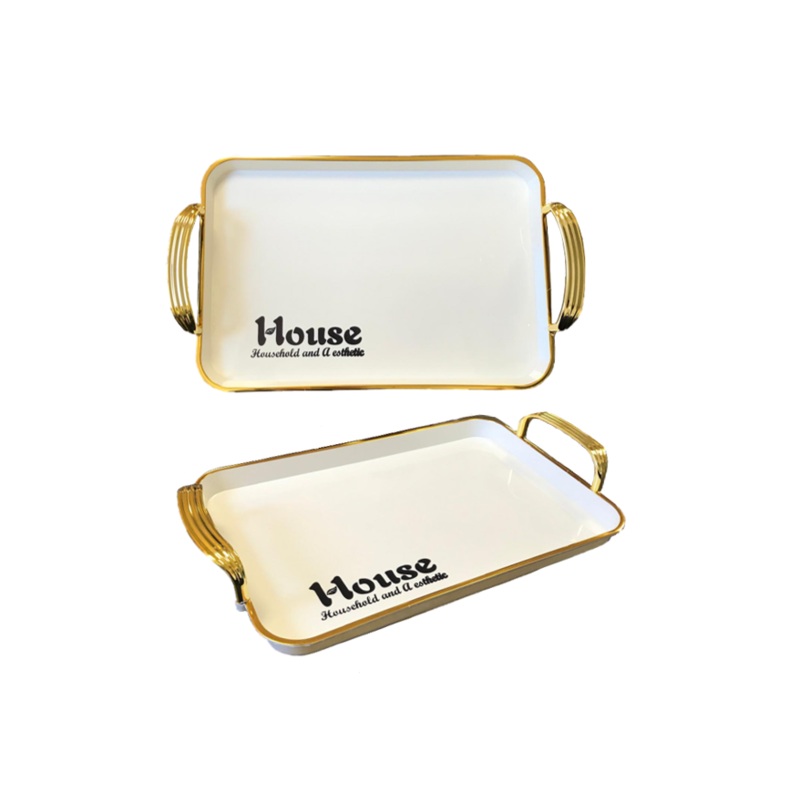 Rectangular Serving Tray with Gold Rim and Handles 29 x 19 x 2.5 cm 7642 (Parcel Rate) (Copy)