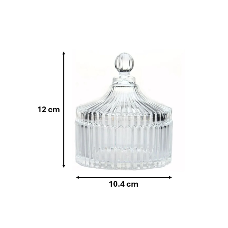 Ribbed Glass Candy Sweets Sugar Storage Bowl Jar with Lid 12 x 10.4 cm 7768 (Parcel Plus Rate)