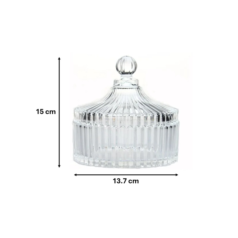 Ribbed Glass Candy Sweets Sugar Storage Bowl Jar with Lid 15 x 13.7 cm 7767 (Parcel Plus Rate)