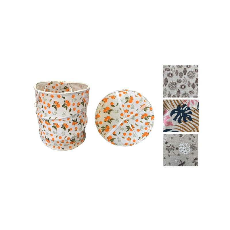 Round Foldable Collapsible Fabric Laundry Basket with Zipper 34 x 43 cm Assorted Designs 7658 (Big Parcel Rate)