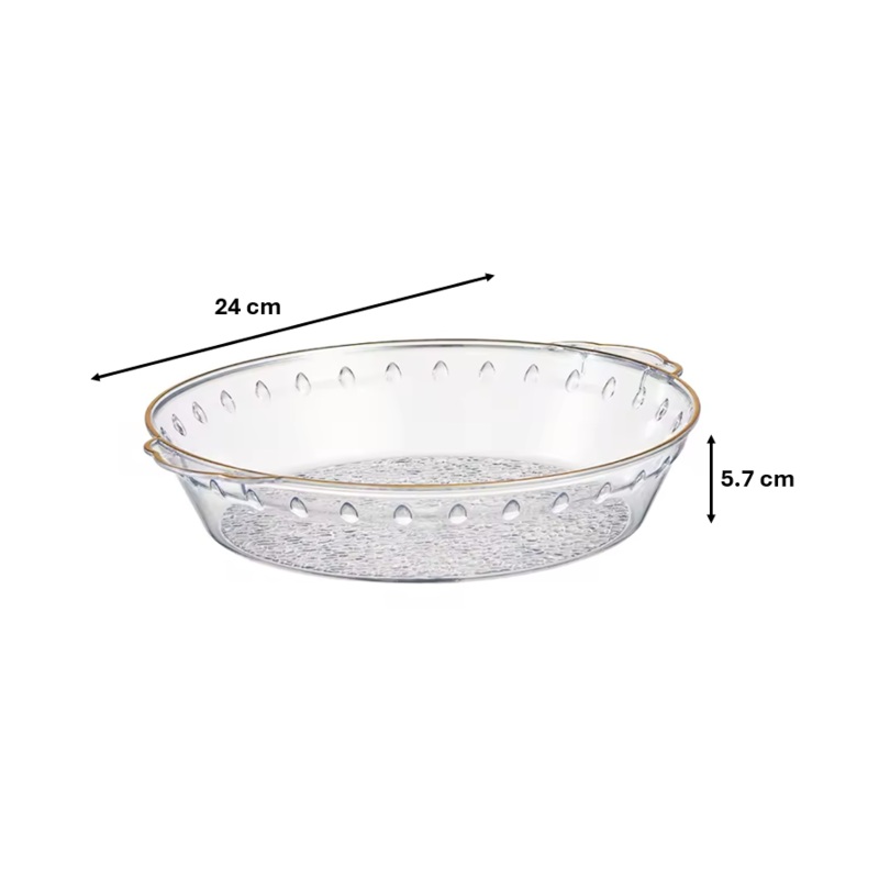 Round Transparent Plastic Fruit Bowl Serving Tray with Gold Rim 24 x 5.7 cm 7604 (Parcel Rate)