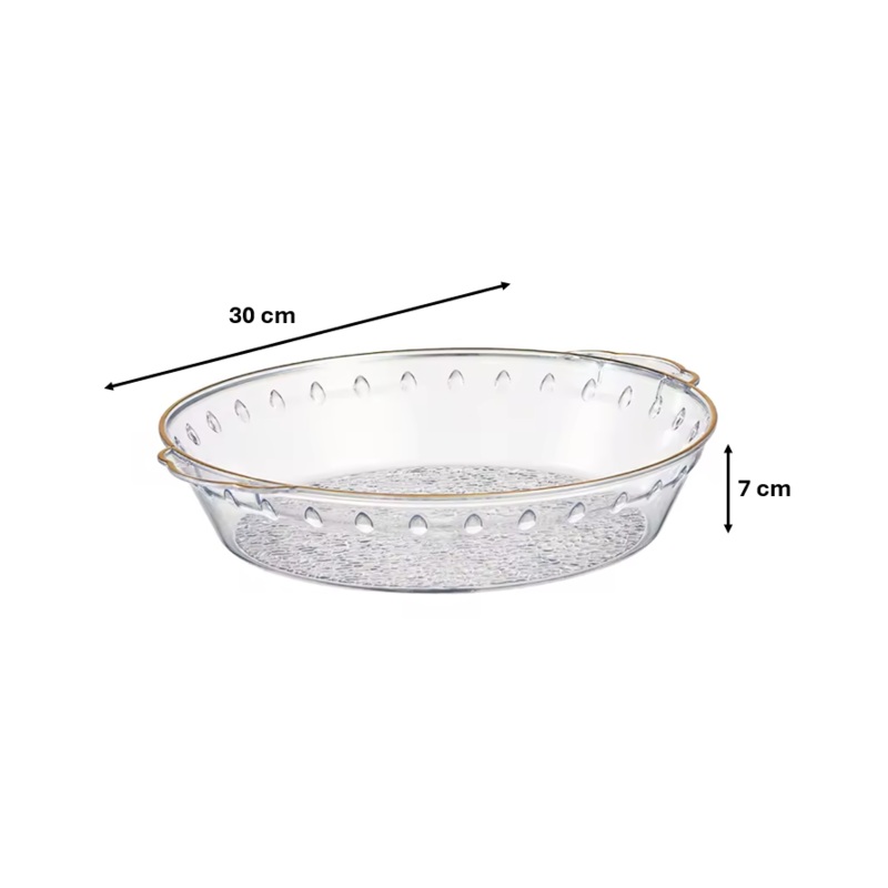 Round Transparent Plastic Fruit Bowl Serving Tray with Gold Rim 30 x 7 cm 7605 (Parcel Rate)