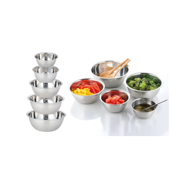 Stainless Steel Mixing Bowl with Measuring Lines (ml) Set of 5 Assorted Sizes 7600 (Parcel Rate)