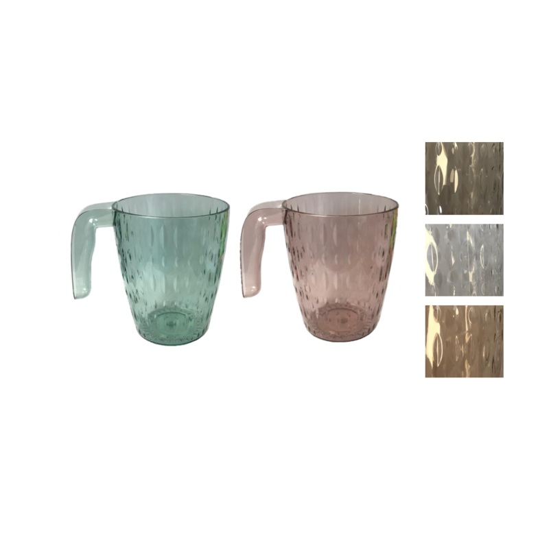 Transparent Plastic Drinking Cup Mug with Handle and Textured Pattern 10.5 x 8.5 cm Assorted Colours 7617 (Parcel Rate)