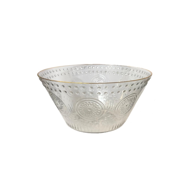 Transparent Plastic Patterned Fruit Bowl with Gold Rim 22 x 11.5 cm 7609 (Parcel Rate)