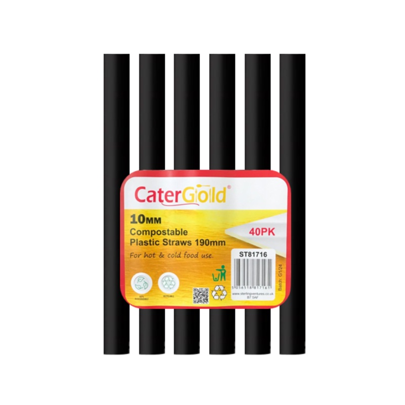 Compostable Plastic Smoothie Straw 10 x 190mm Pack of 40 Assorted Colours ST81716 (Parcel Rate)