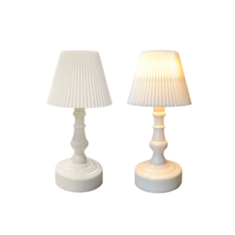 Mini LED White Plastic Battery Operated Vintage Style Nightstand Table Lamp 6.5 x 6.5 x 13.5 cm 7719 (Parcel Rate)