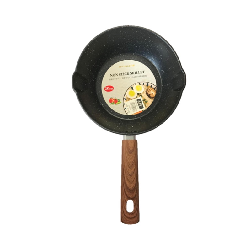 Non Stick Frying Pan with Wooden Print Handle 20cm Speckled Back DL9117 (Parcel Rate)
