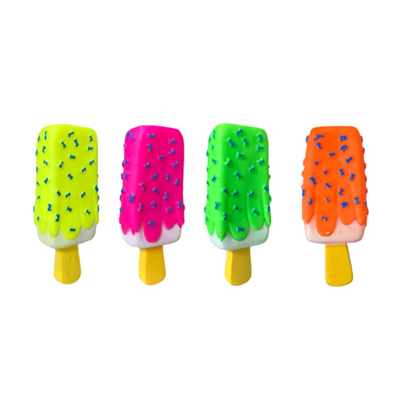 Pet Dog Toy Squeaky Ice Cream Popsicle with Dog Bone Print 15 cm Assorted Colours 7757 (Parcel Rate)