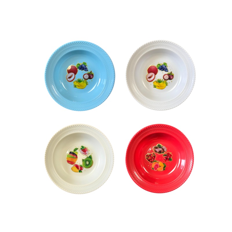 Plastic Bowl Plate with Fruit Print and Textured Rim 22 cm Assorted Designs 7476 (Parcel Rate)