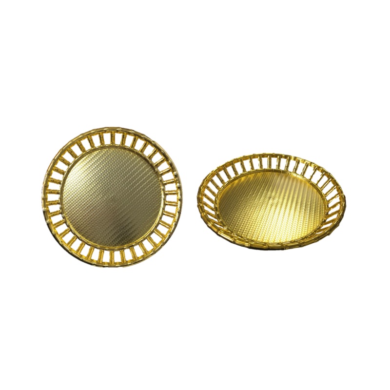 Plastic Round Bamboo Style Serving Tray 33 cm Gold SG4099 (Parcel Rate)