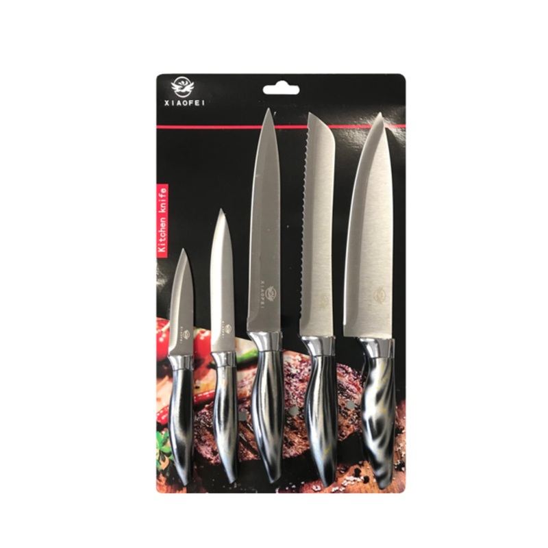 Steel Kitchen Knife with Printed Handle Set of 5 Assorted Colours 7791 (Parcel Rate)