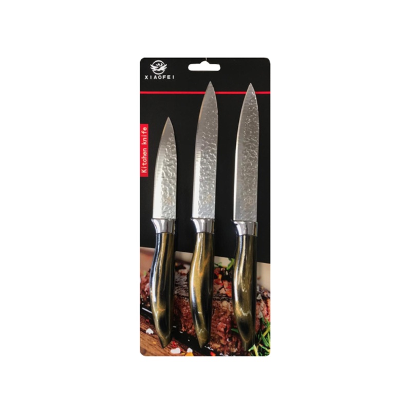 Steel Textured Kitchen Knife with Printed Handle Set of 3 Assorted Colours 7792 (Parcel Rate)