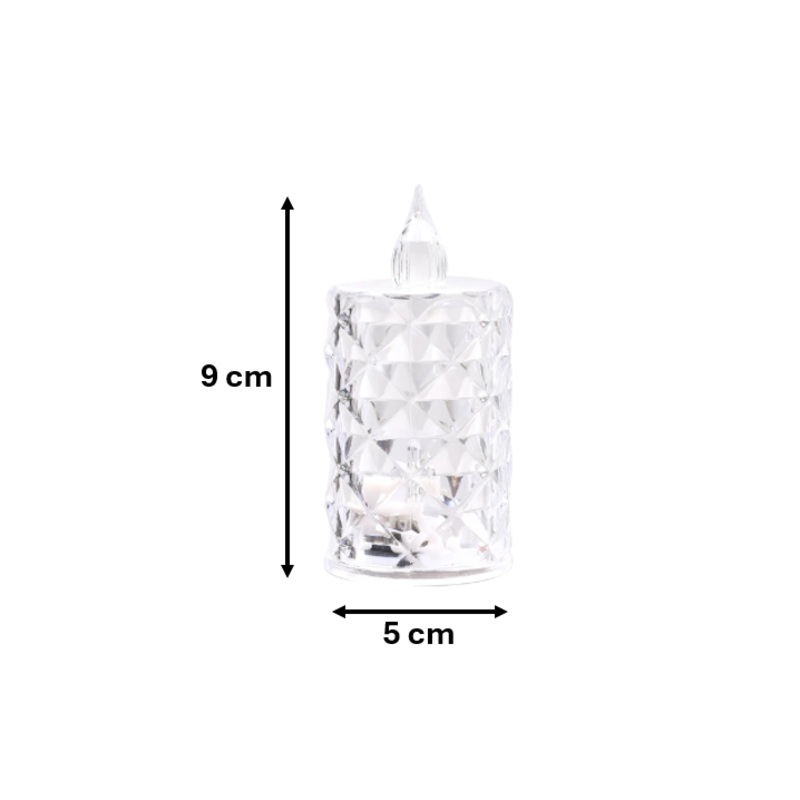 Transparent Plastic Patterned LED Candle Lamp Battery Operated 9 x 5 cm 7722 (Parcel Rate)