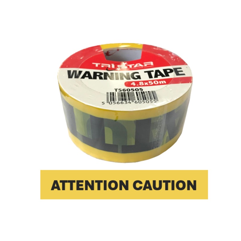 Yellow “ATTENTION CAUTION” Warning Tape 48mm x 50 Metre TS60505 (Parcel Rate)
