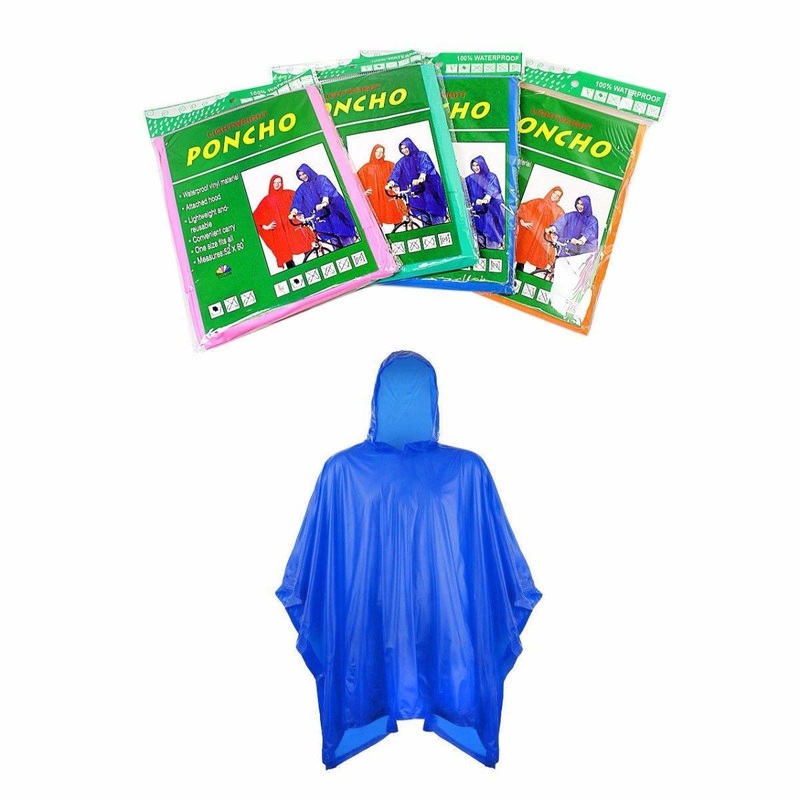 Adult Waterproof Plastic Poncho Raincoat 52″ x 80″ Assorted Colours 4838 (Large Letter Rate)