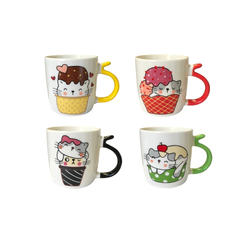 Ceramic Tea Coffee Mug with Cat Ice Cream Design 8.8 x 8.2 cm Assorted Designs 7825 (Parcel Plus Rate)