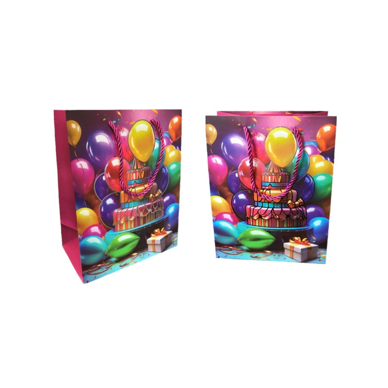 Paper Birthday Party Gift Bag with Cake and Balloon Design 18 x 23 x 10 cm 7829 (Parcel Rate)